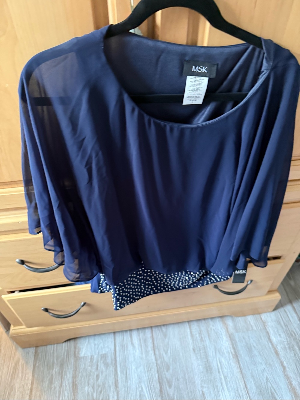 MSK Navy Chiffon Overlay Blouse